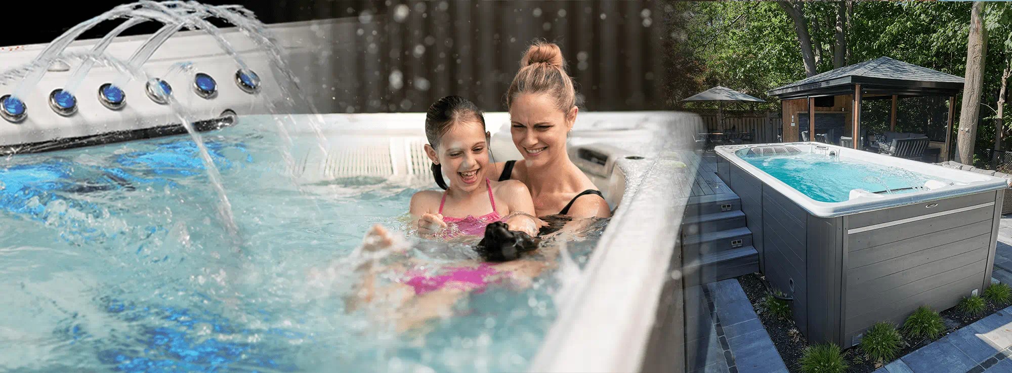 Mamma och dotter i ett Hydropool swimspa