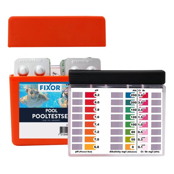 Fixor Pooltestset för Klor/Brom, pH, Alkalinitet – SpaCenter Göteborg