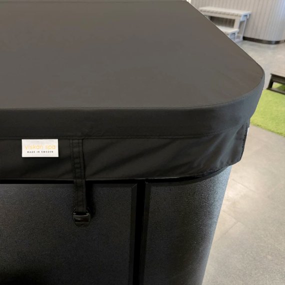 Överdrag (lockskinn) till Viskan Spalock, Rund 210 cm diameter Svart tyg – SpaCenter Göteborg